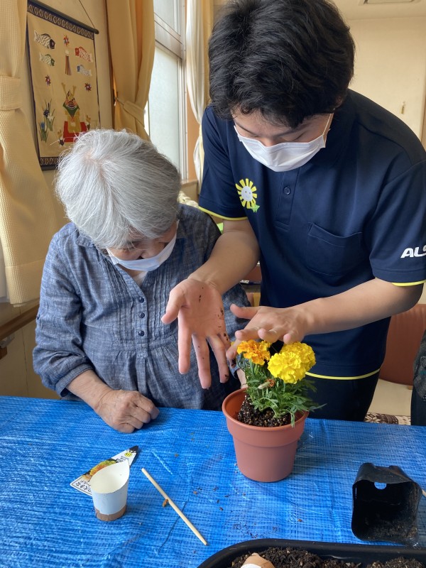 お花の植替え中です